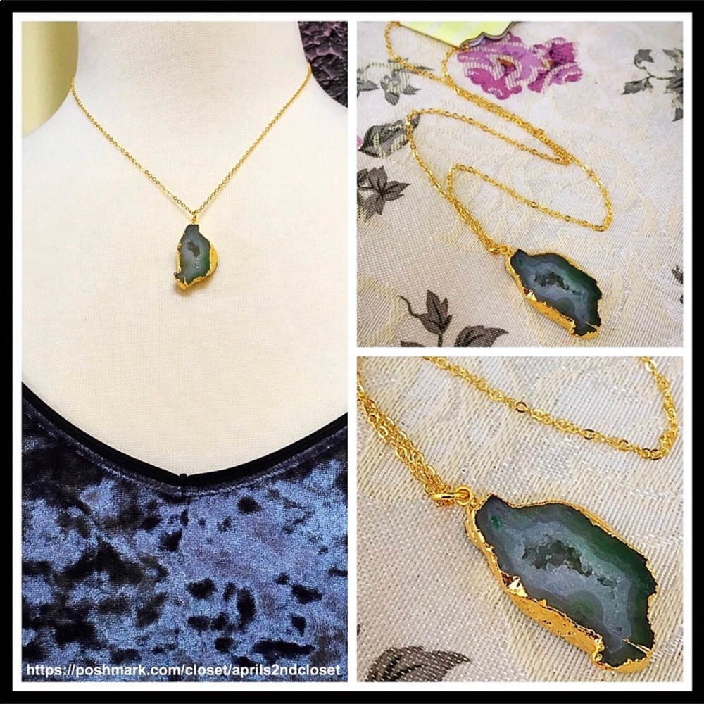 DRUZY STONE PENDANT GILDED GOLD NECKLACE - Picture 2 of 5